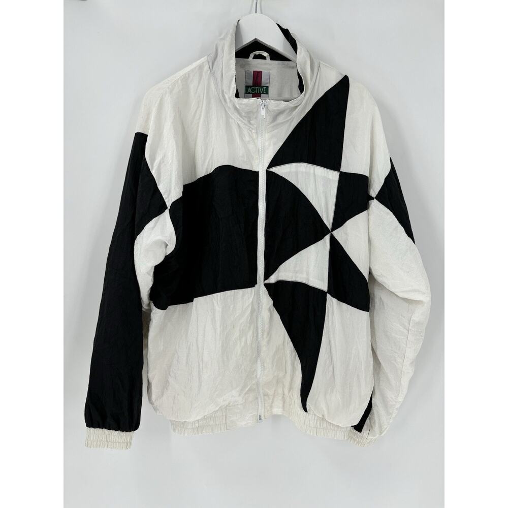 Active Exposure Vintage Jacket Mens XL White Black Windbreaker Geometric Sheer